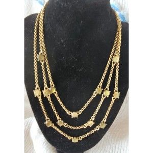 Monet Gold Triple Strand Prong Set Stone Necklace